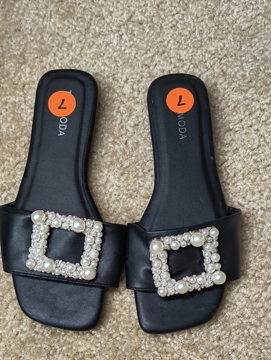 Moda Shoes - MODA Black Pearl-Embellished Slide Sandals Size 7